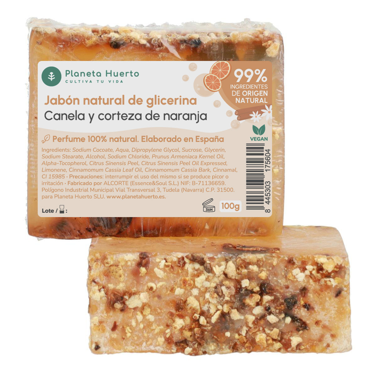 Jabón natural de glicerina canela y corteza de naranja Planeta Huerto 100 g