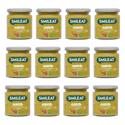Pack 12x Tarrito de Brócoli con Cordero y Chirivía Ecológico Smileat, 230g