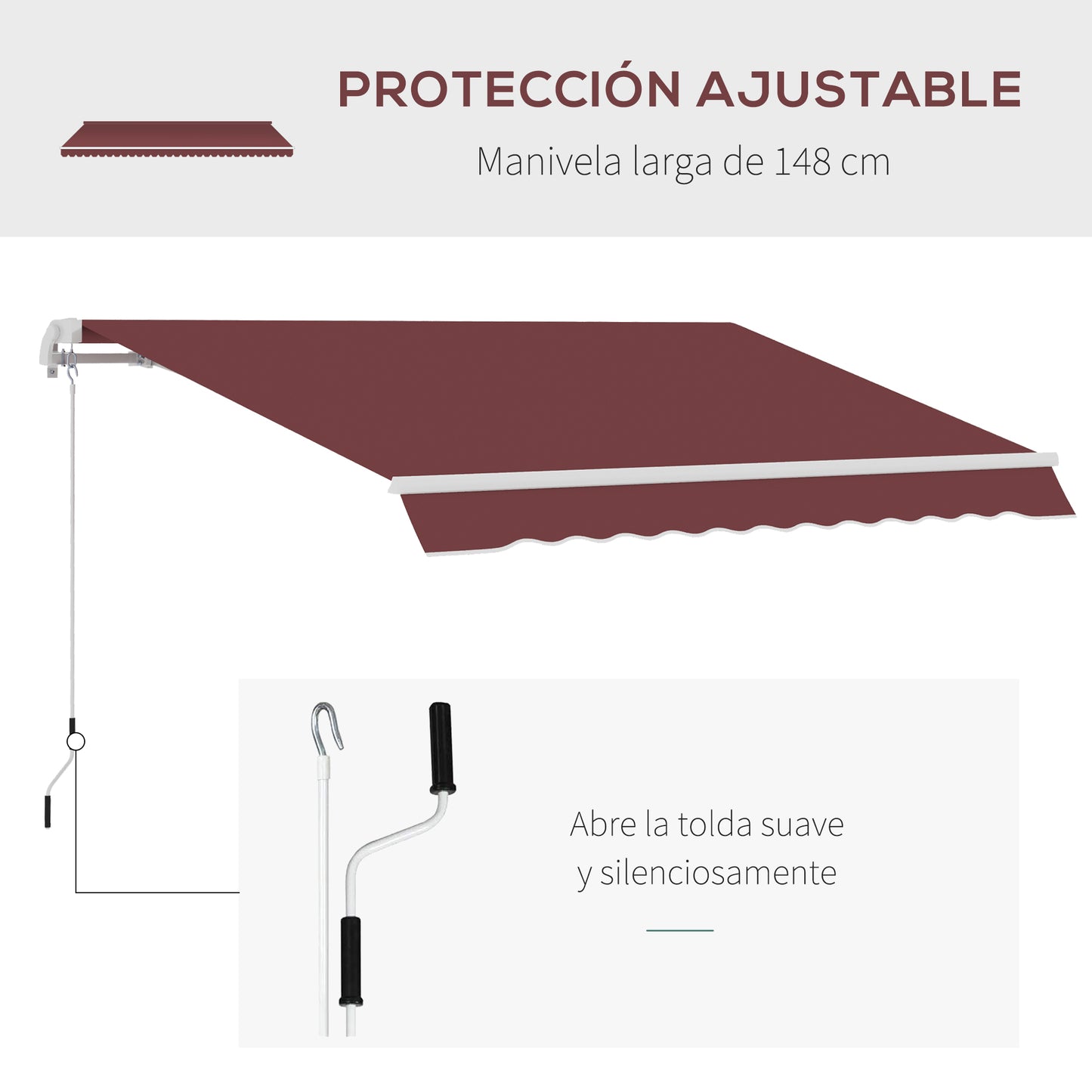 Outsunny Toldo Manual Retráctil 3,5x2,5 M Con Ángulo Ajustable Manivela Rojo_5