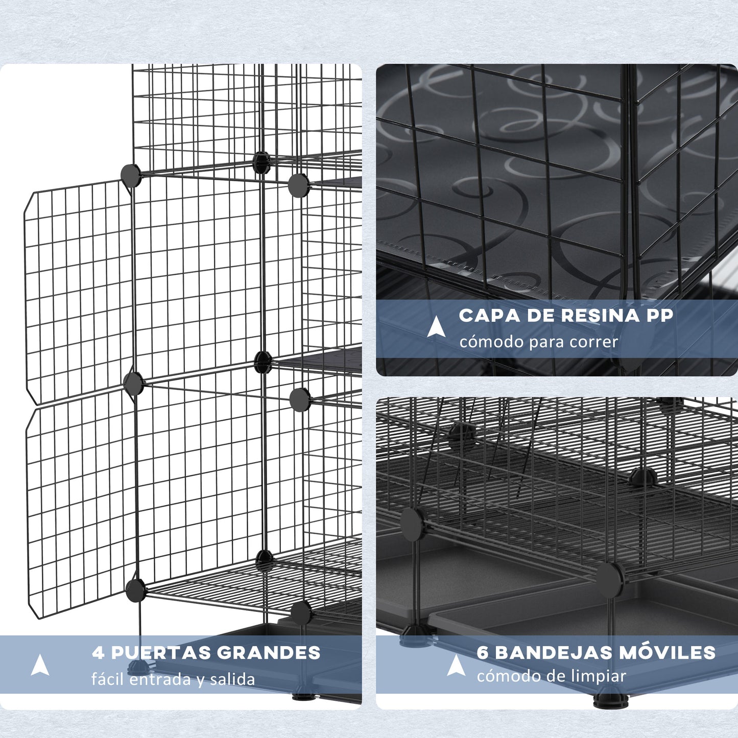 Pawhut Jaula Para Pequeños Animales Diy Con 4 Puertas 6 Bandejas 111x75x119 Cm_5