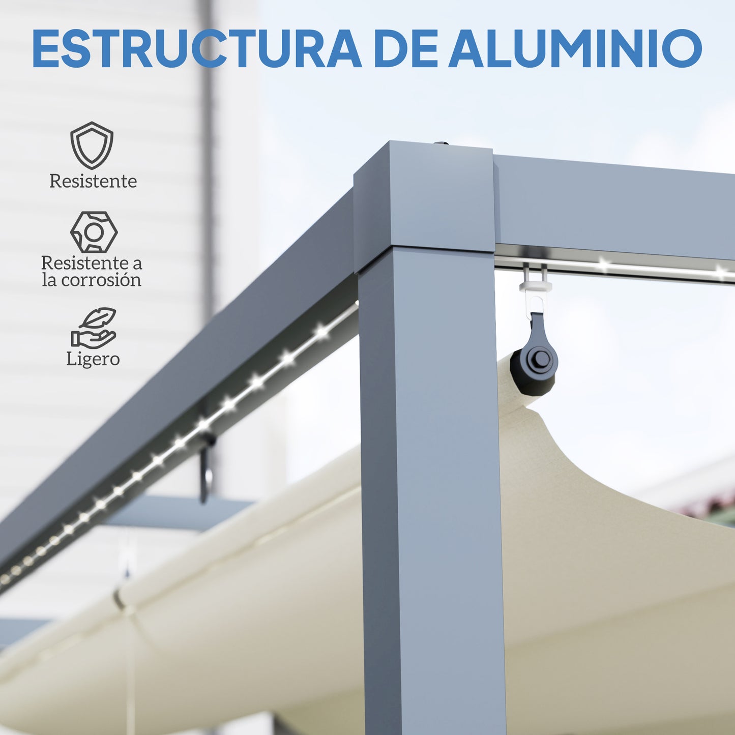 Outsunny Pérgola De Aluminio 4x3 M Con Luces Led Techo Retráctil Crema Y Gris_5