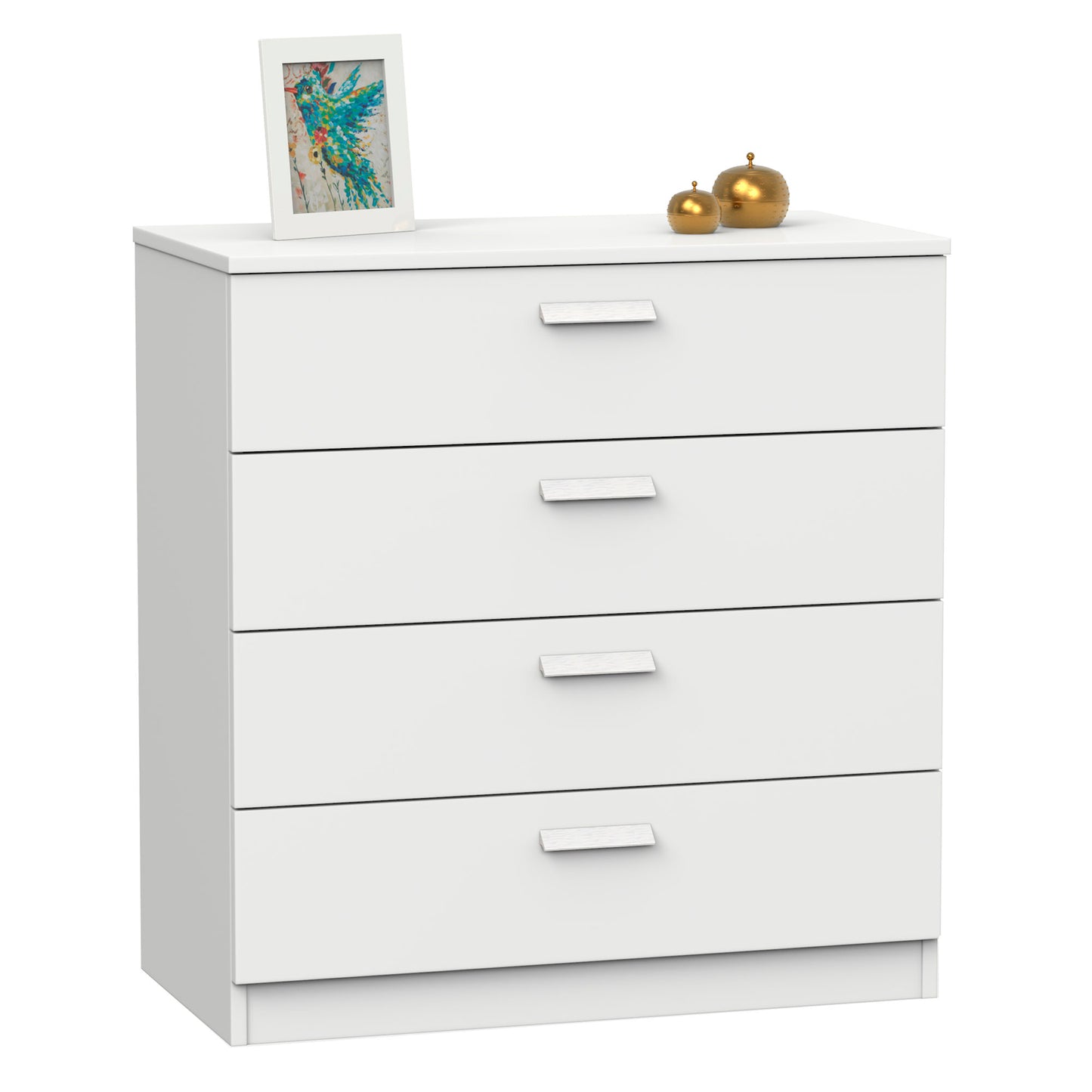 Cómoda Dormitorio, Cajonera 4 Cajones, Sinfonier 78x74x40 Cm (alto X Ancho X Profundo), Briebe, Nova, Blanco