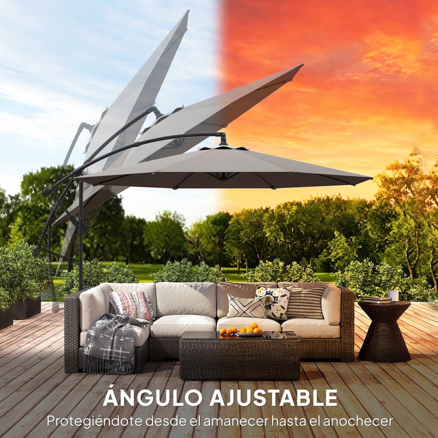 Outsunny Parasol Excéntrico Ø300 Cm Con Base Cruzada Toldo Ajustable Y Manivela_5