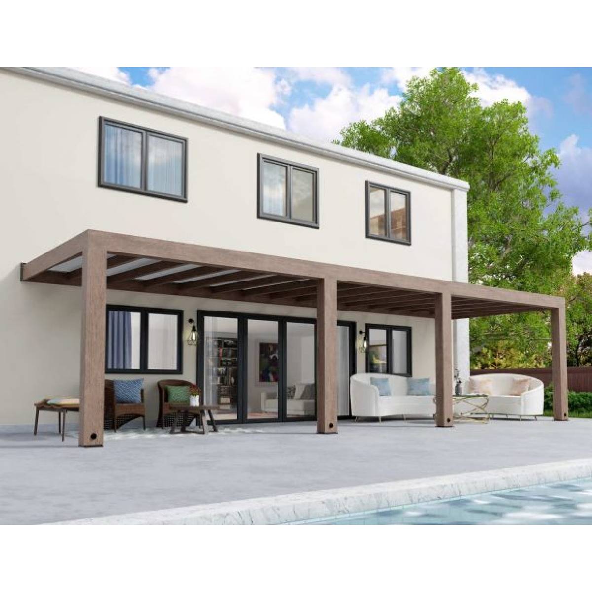 Pérgola adosada de madera de cedro Helsinki 300x990 cm Canopia