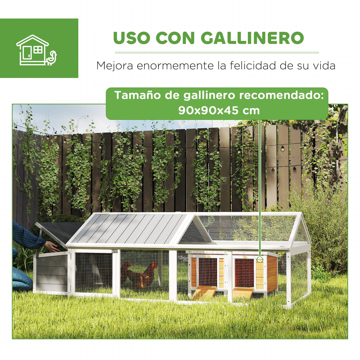 Pawhut Gallinero De Madera 240x112,5x76 Cm Con Techo Abatible Y Nido Blanco_5