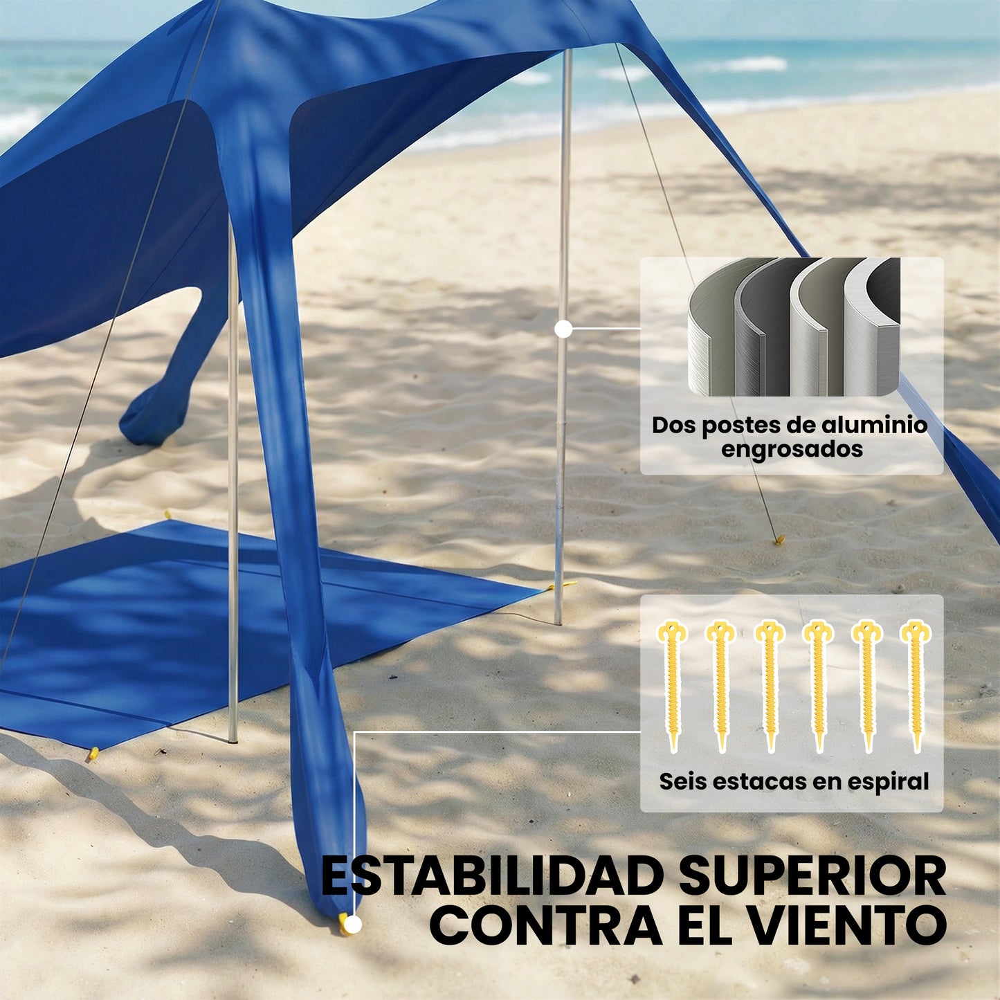 Outsunny Carpa Playa Plegable Con Esterilla Upf50+ Postes De Aluminio Pala Bolsa_5