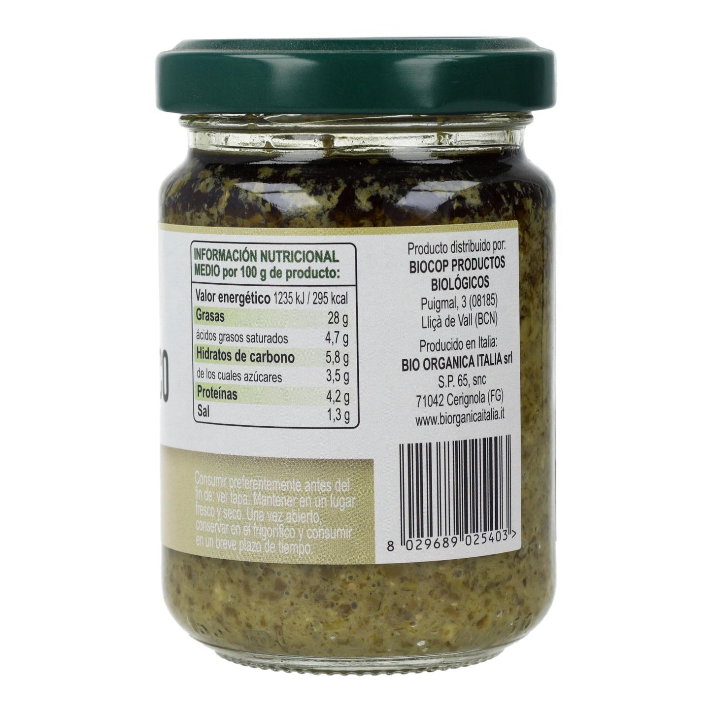 Pesto Verde de Albahaca con Pecorino y Anacardos Bio Demeter Organica Italia 130gr