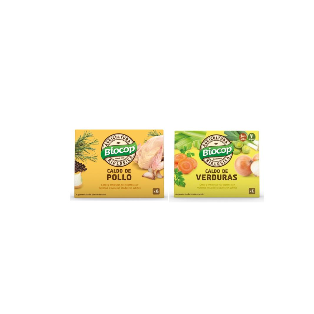 Caldo de Verduras cubitos 6 x 10gr + Caldo cubitos pollo 6 x 11 g Biocop