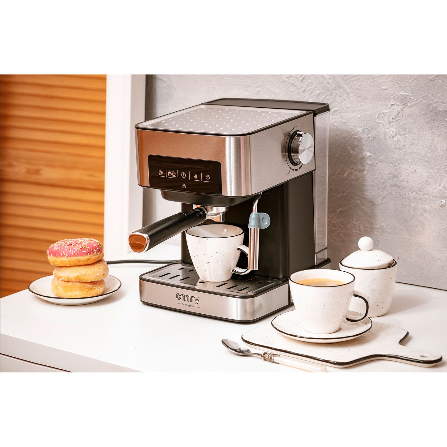 Cafetera Espresso Automática 15 Bares 1,6l, Brazo Doble Salida, Espumador Leche, Calienta Tazas Camry Cr4410 Negro/plata