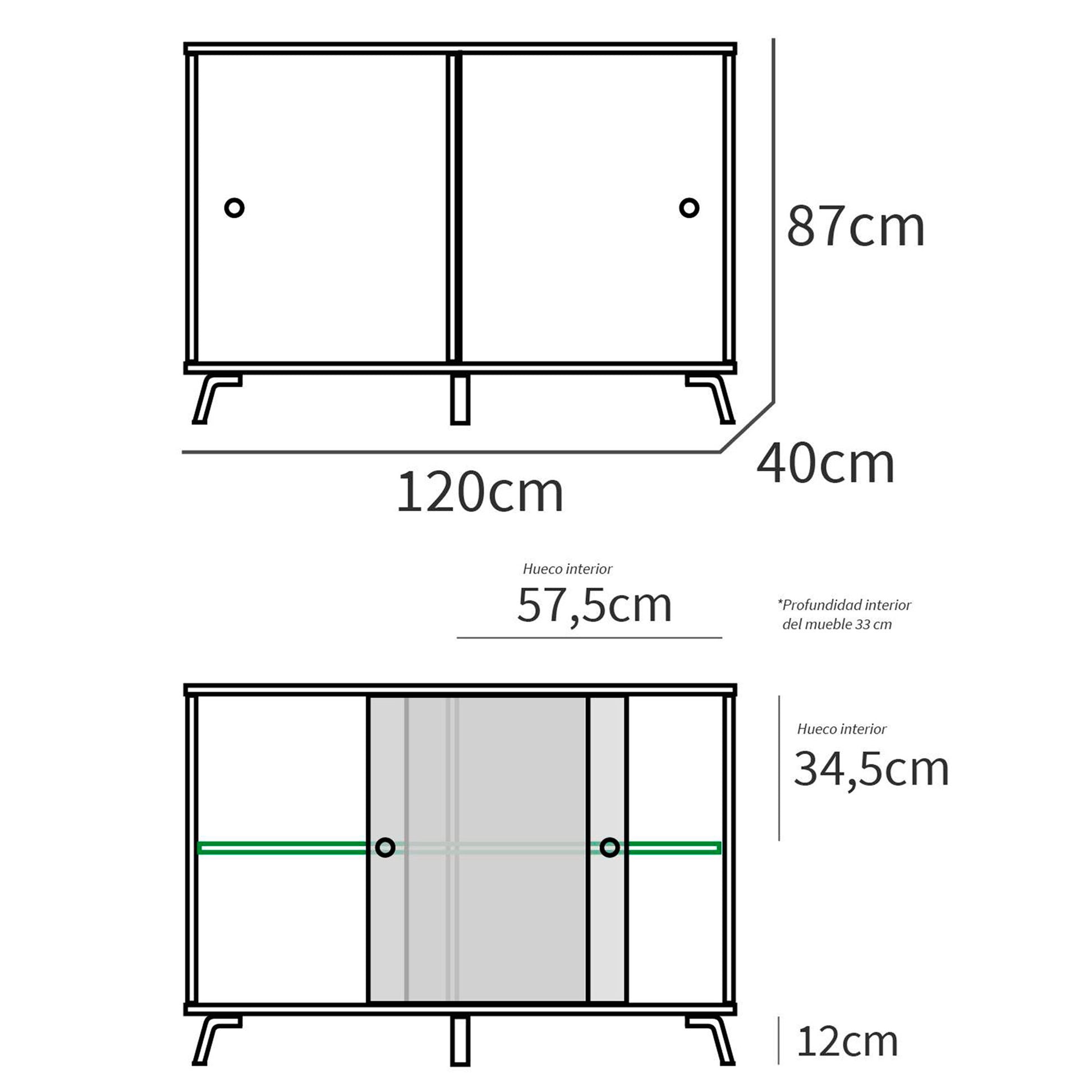 Aparador, Mueble Salón Auxiliar, Buffet, 2 Puertas Correderas 87x120x40 Cm Recibidor Moderno, Briebe, Lys, Blanco