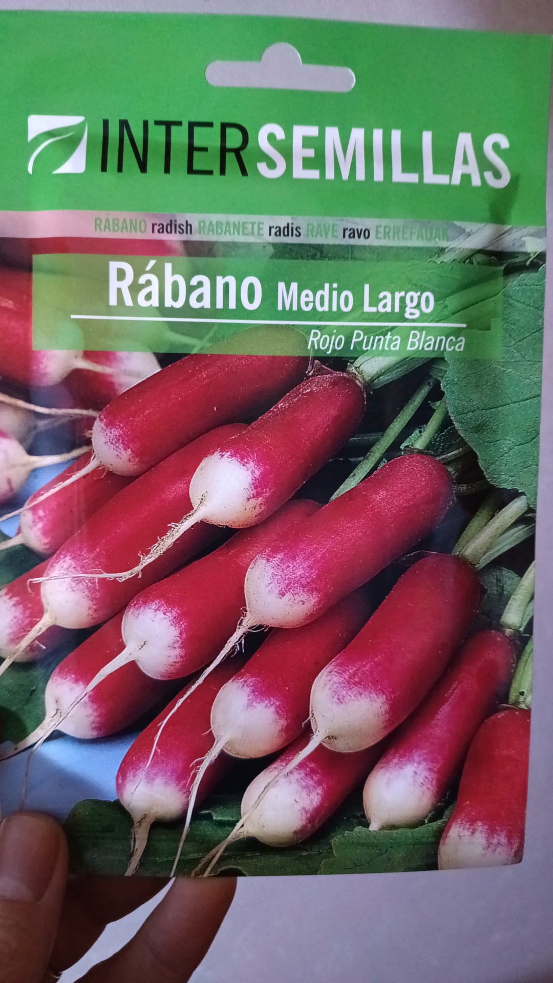 Sobre De Semillas Rabano Medio Largo Punta Blanca