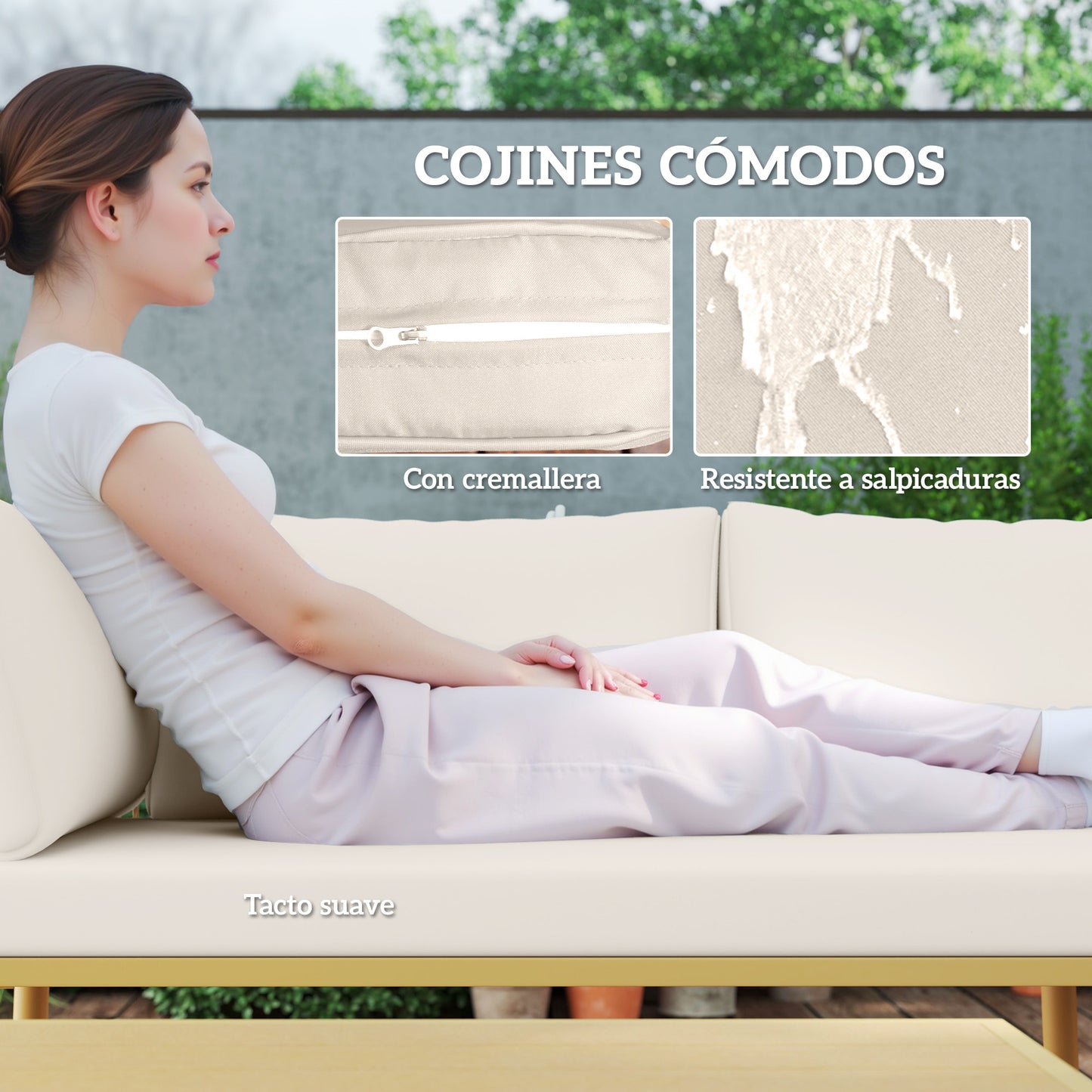 Outsunny Conjunto De Jardín Exterior De Ratán Sintético De 4 Piezas Natural_5