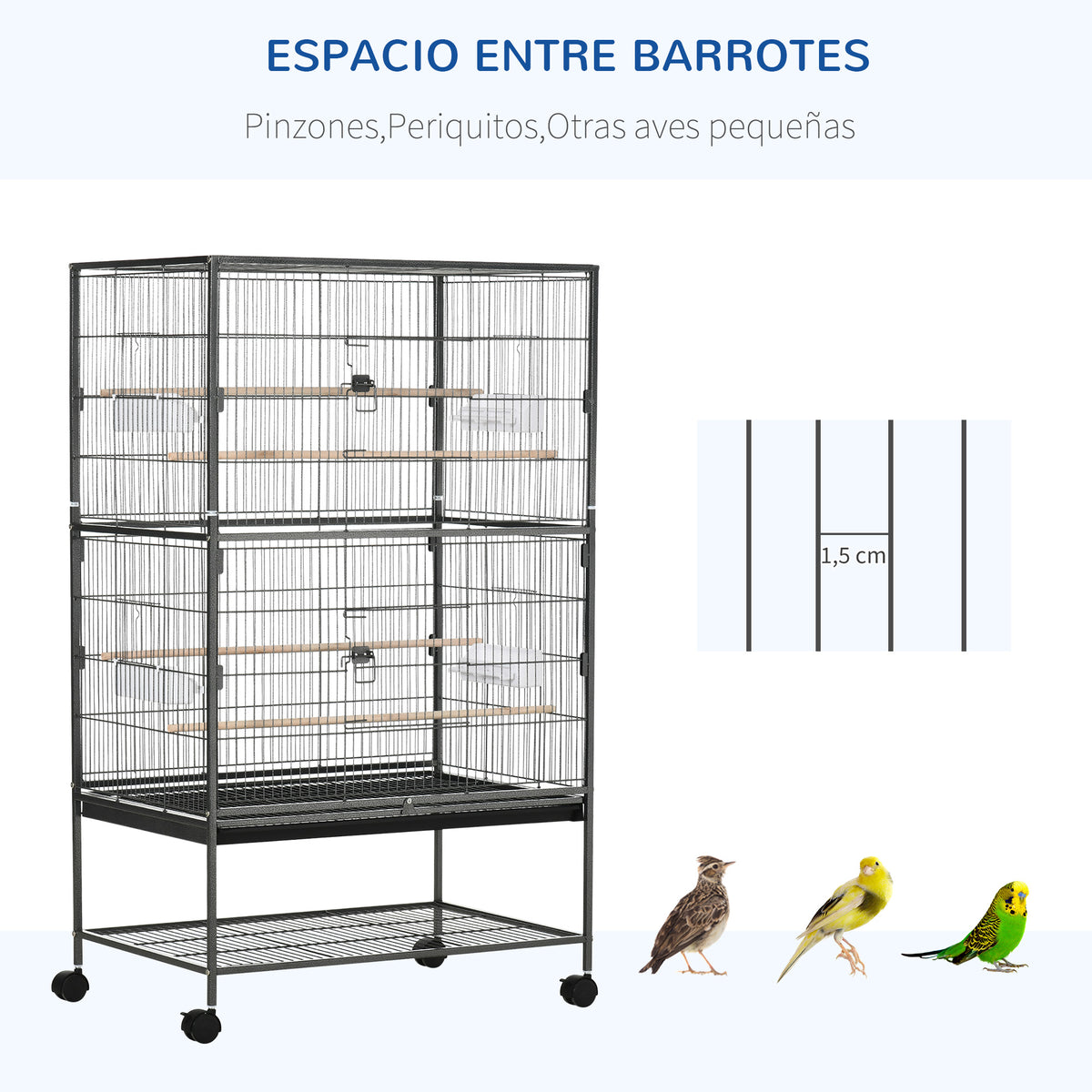 Pawhut Jaula Para Pájaros Con Ruedas 78x52x132 Cm Con Bandeja Extraíble Puertas_5