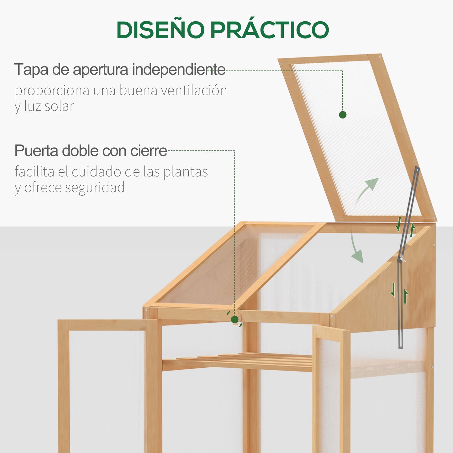 Outsunny Invernadero De Madera Con Paneles De Policarbonato 70x50x120 Cm Natural_5
