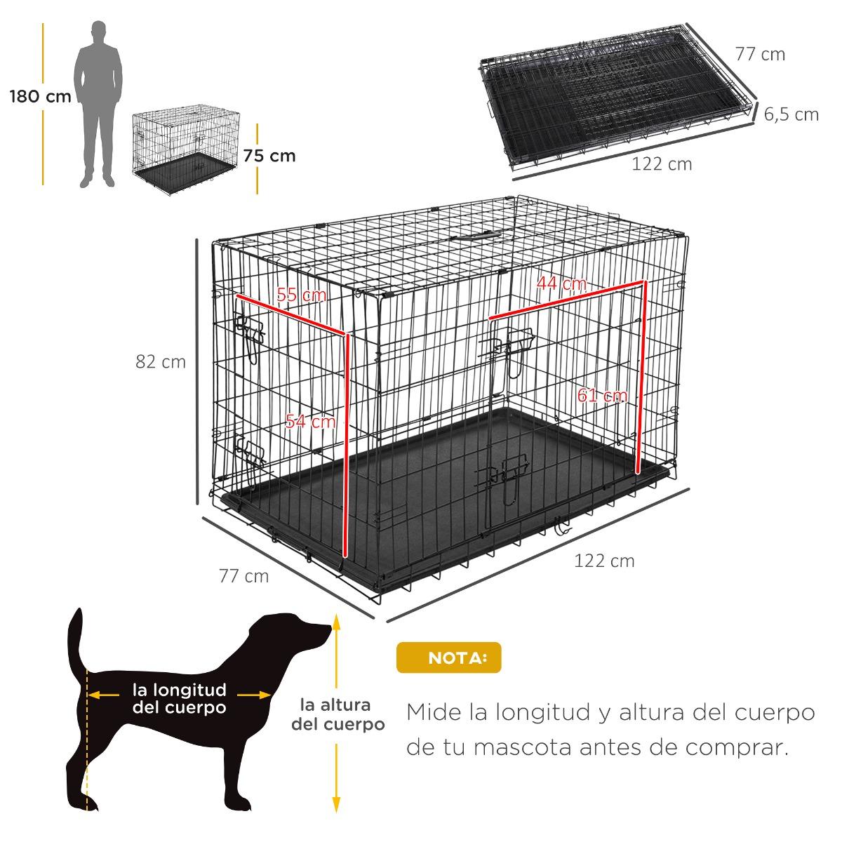 Jaula para perro 122x77x82cm - Negro PawHut