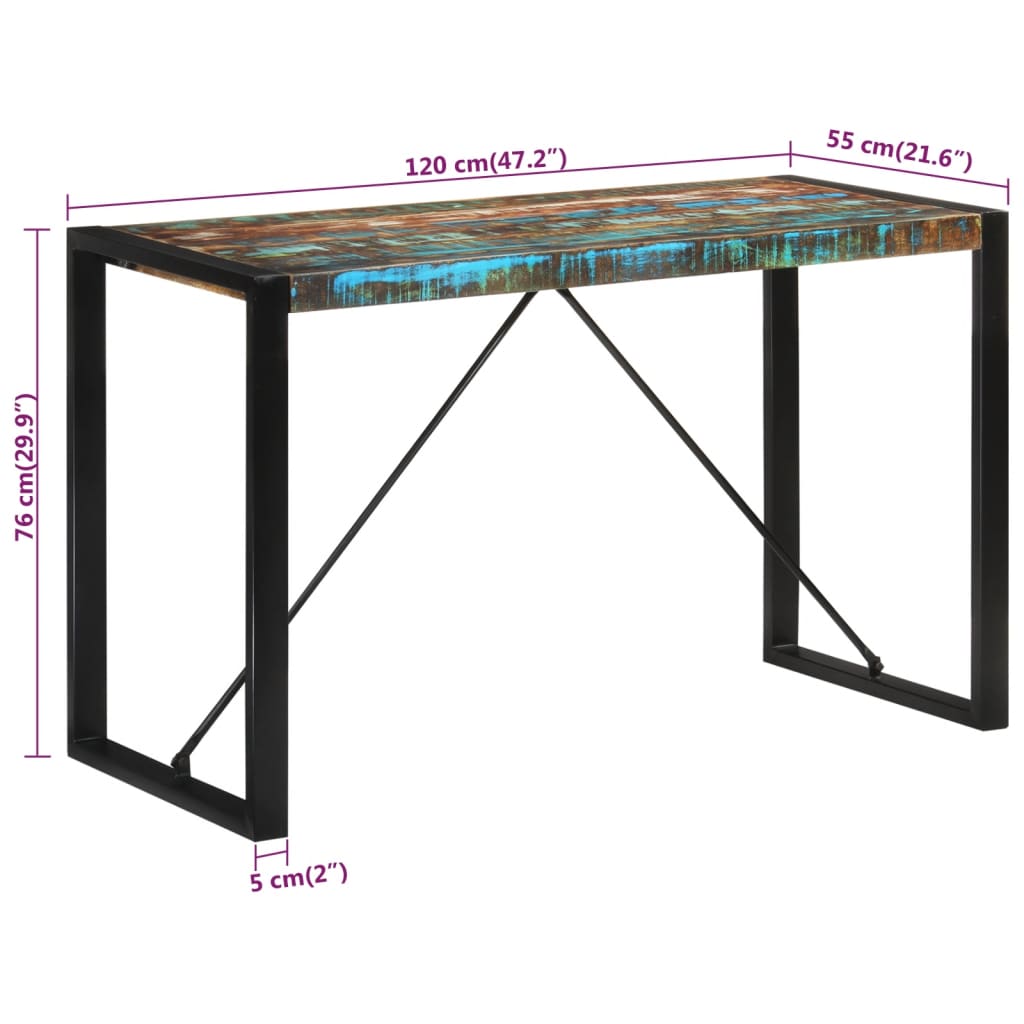Mesa De Comedor Madera Maciza Reciclada 120x55x76 Cm_4