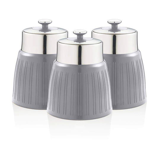 Set 3 Botes Cocina Almacenaje 1,2 L, Plástico Y Acero Inox, Especias, Té ,café, Retro, Vintage Swan Swka1024grn, Gris