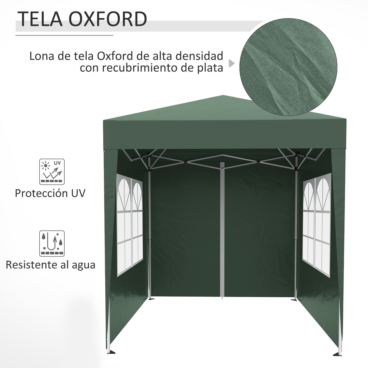 Outsunny Carpa Plegable 2x2m Exterior Con 4 Paredes Y Bolsa De Transporte Verde_5