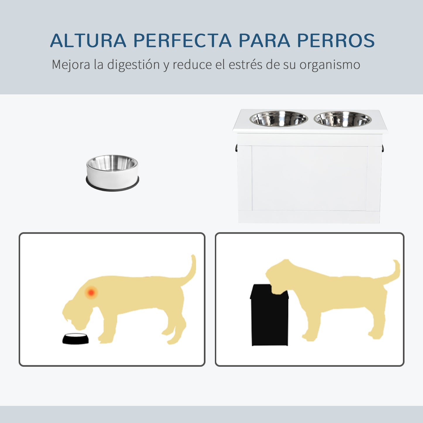 Pawhut Comedero Elevado Para Perros Con 2 Tazones 60x30x41 Cm Blanco_5