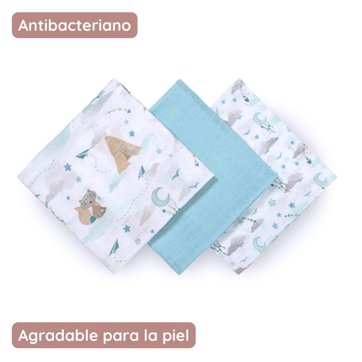 Pack 3 Muselinas Bambú Organico 70x70 Cm Mapache