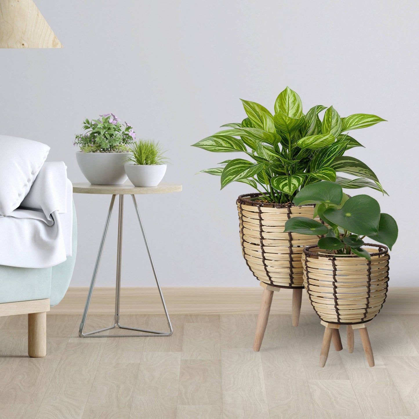 Well Home Juego De 2 Cestas Maceteros De Madera Con Patas Ø21ø27cm