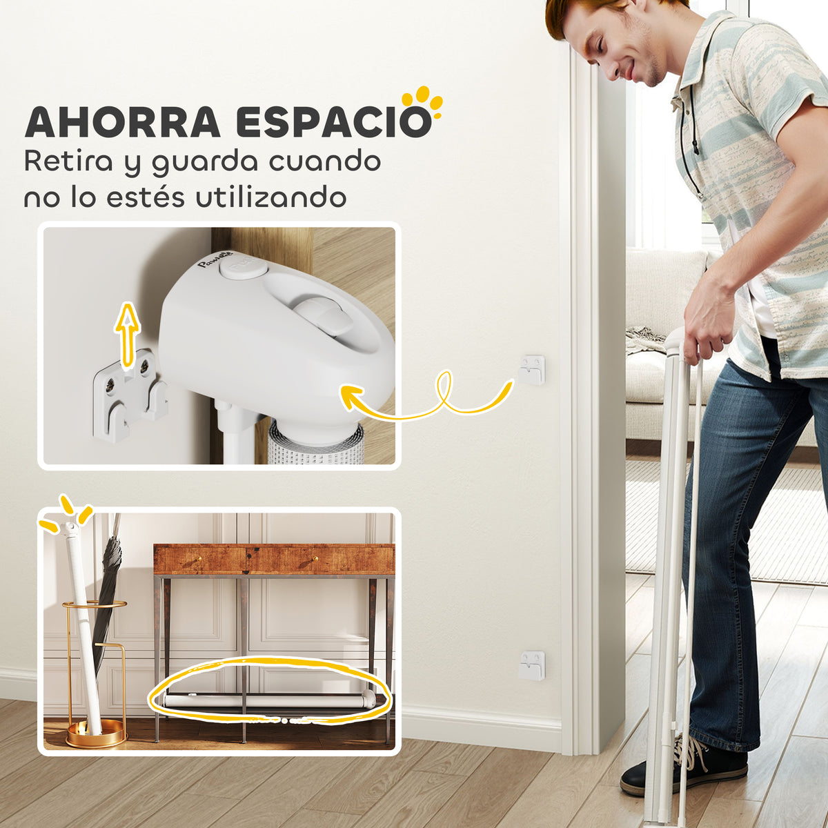 Pawhut Barrera Para Perros Retráctil 0-125 Cm Con Interruptor De Cierre Blanco_5