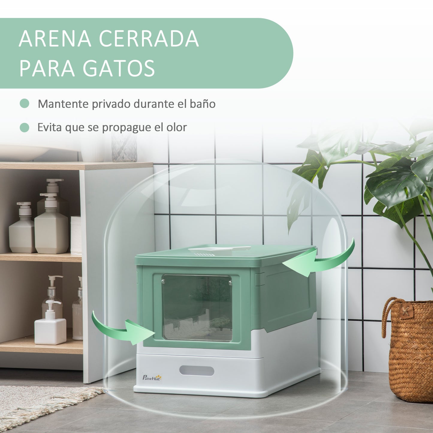 Pawhut Caja Arena Plegable Para Gatos Con Cubierta Desmontable 47,5x35,5x36,7 Cm_5