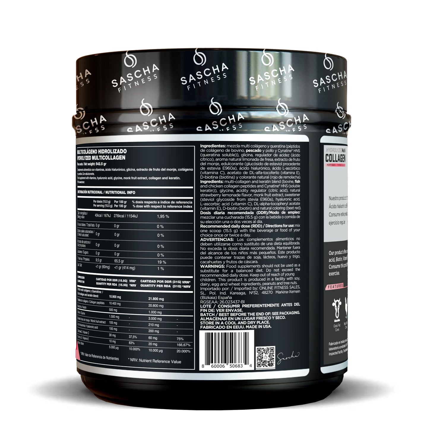 Colágeno Multi Hidrolizado Sabor Limonada De Fresa - Sascha Fitness España