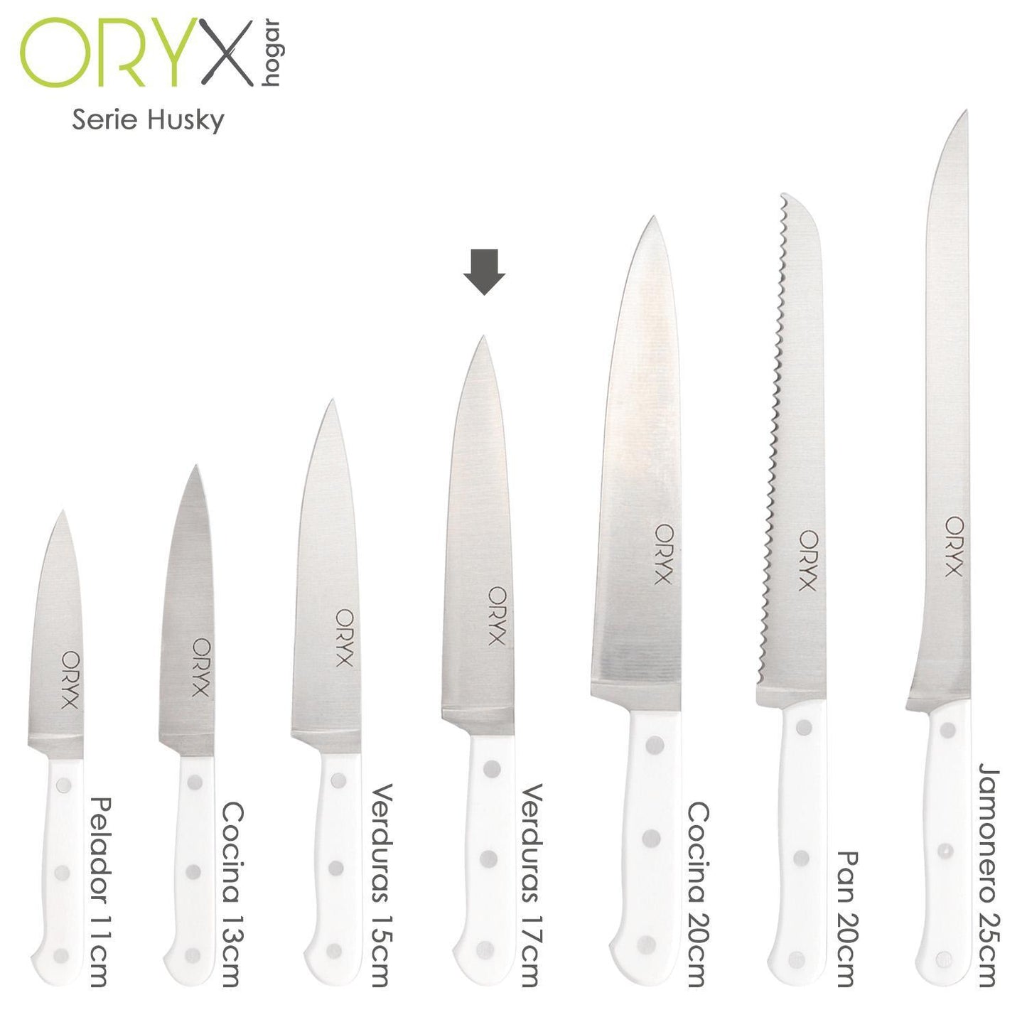 Cuchillo Husky Verduras 17 Cm. Hoja Acero Inoxidable, Cuchillo Verduras, Cuchillo Cortar Verduras Mango Ergonomico Blanco