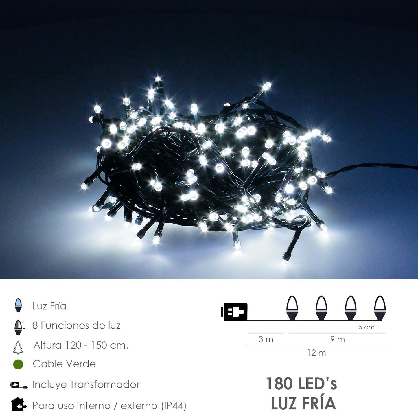 Guirnalda Luces Navidad 500 Leds Color Blanco Frio Luz Navidad Interiores Y Exteriores Ip44