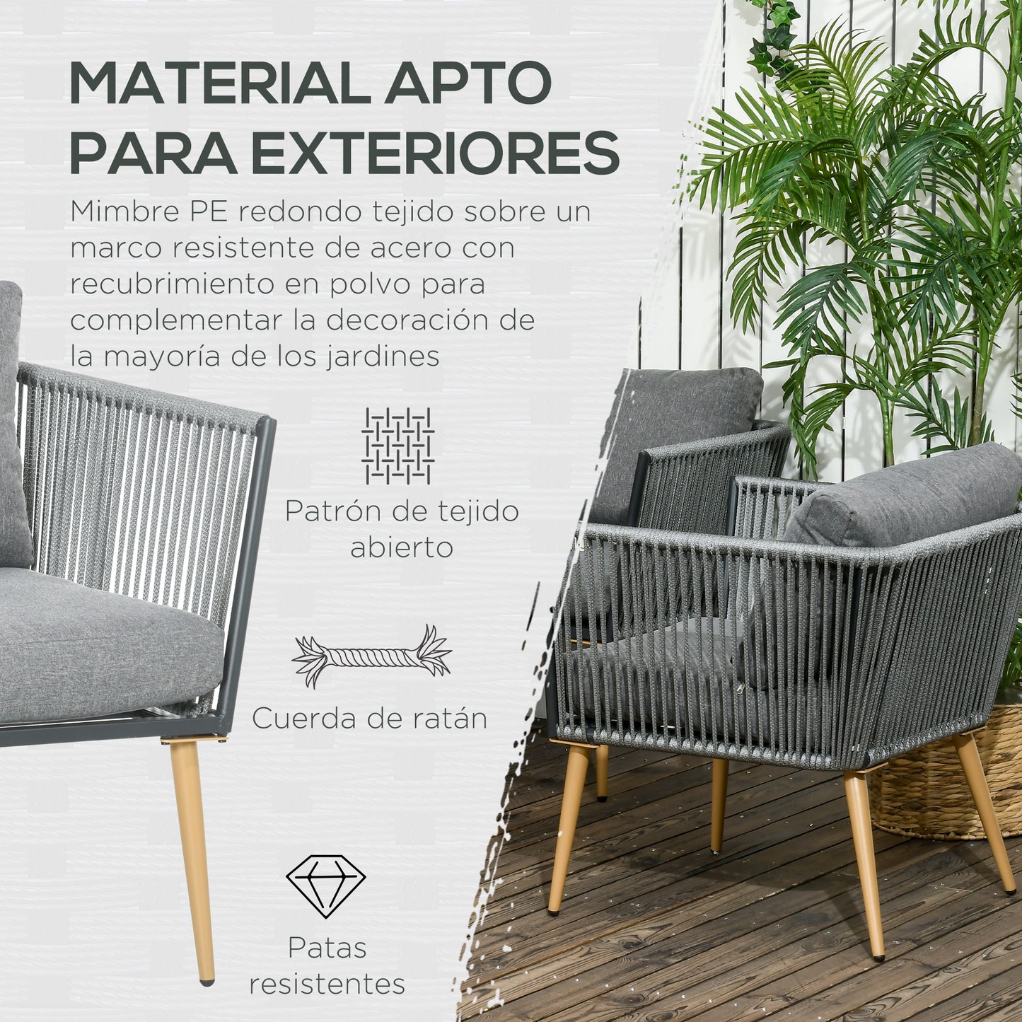 Outsunny Juego De Muebles De Jardín De Ratán Con Sofá Doble 2 Sillones Mesa_5