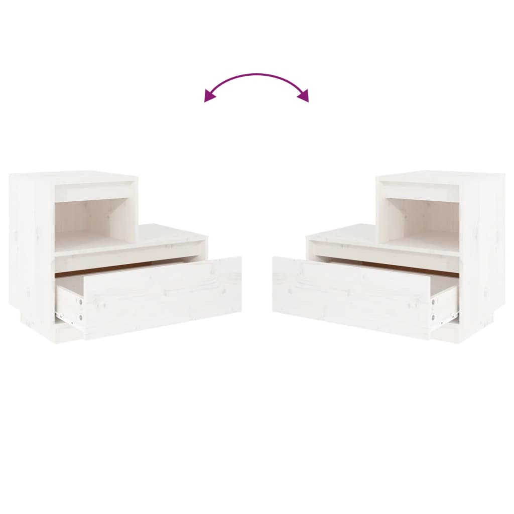 Mesita De Noche Madera Maciza De Pino Blanco 60x34x51 Cm_4