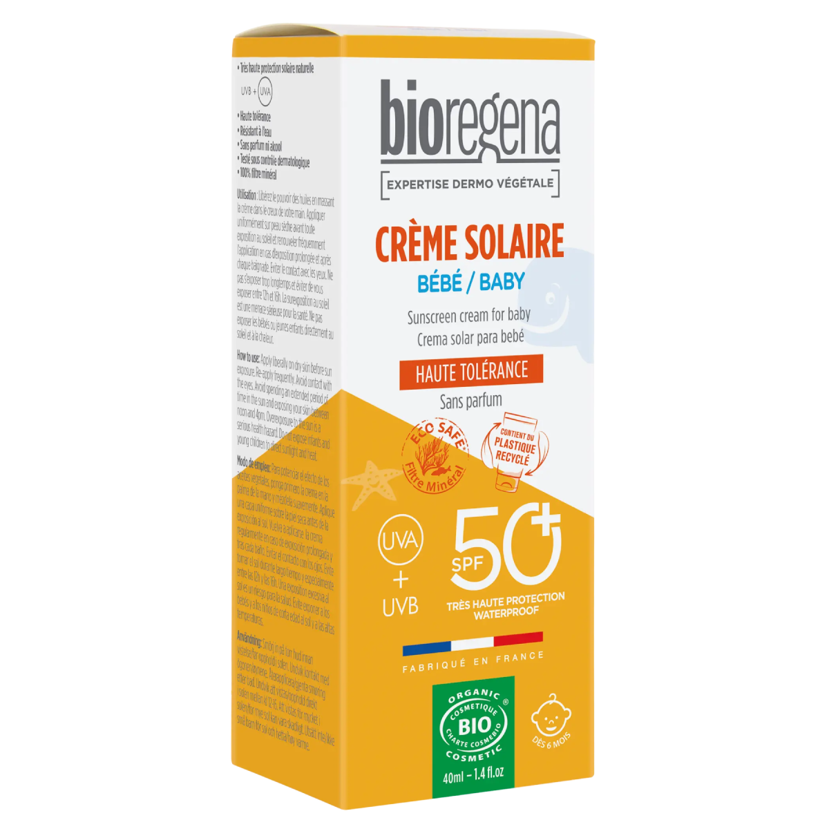 Crema Solar para Bebés SPF 50+ Hipoalergéinca Bioregena 40 ml