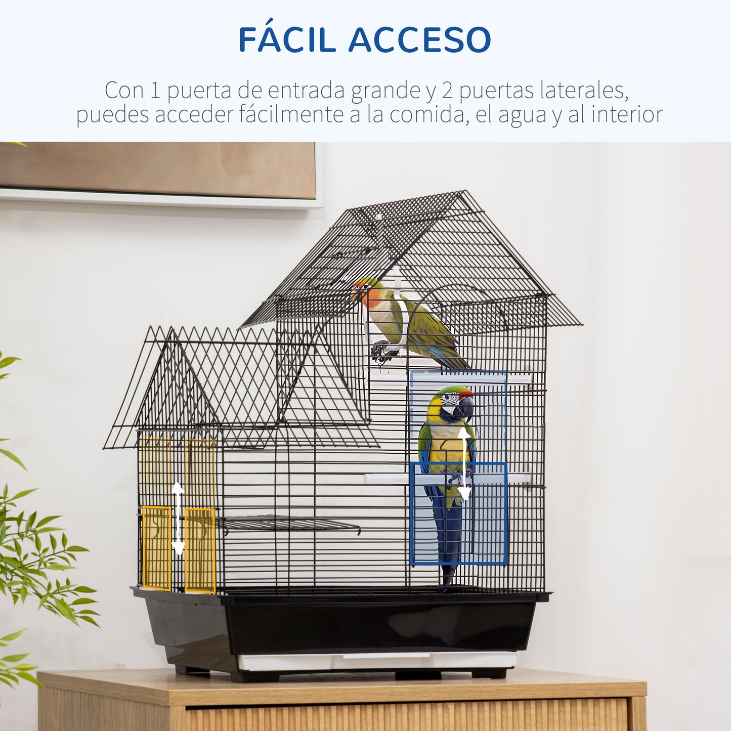 Pawhut Jaula Para Pájaros 39x33x47cm Con 3 Puertas 2 Comederos 2 Perchas Bandeja_5