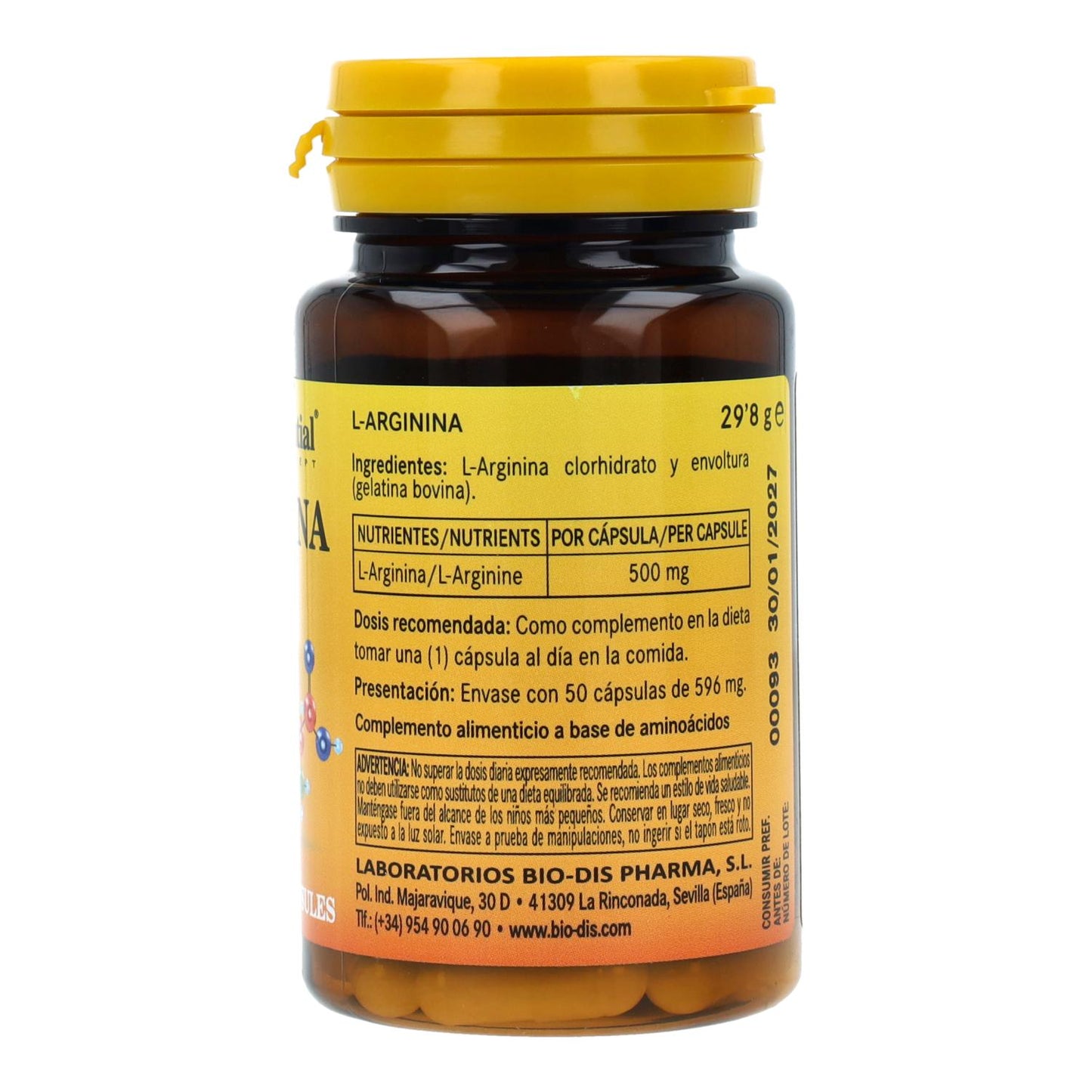 L-Arginina 500 mg  Nature Essential, 50 Cápsulas