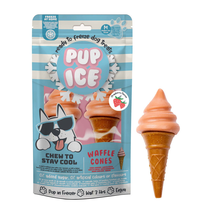 Helado Snack Para Perro Cucurucho De Fresa 2 Uds (110g) X 10 Bolsas Pup Ice.