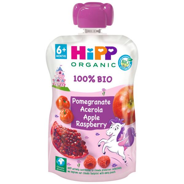 Pouch Manzana, Frambuesa y Granada Bio +6 meses HIPP 100 gr
