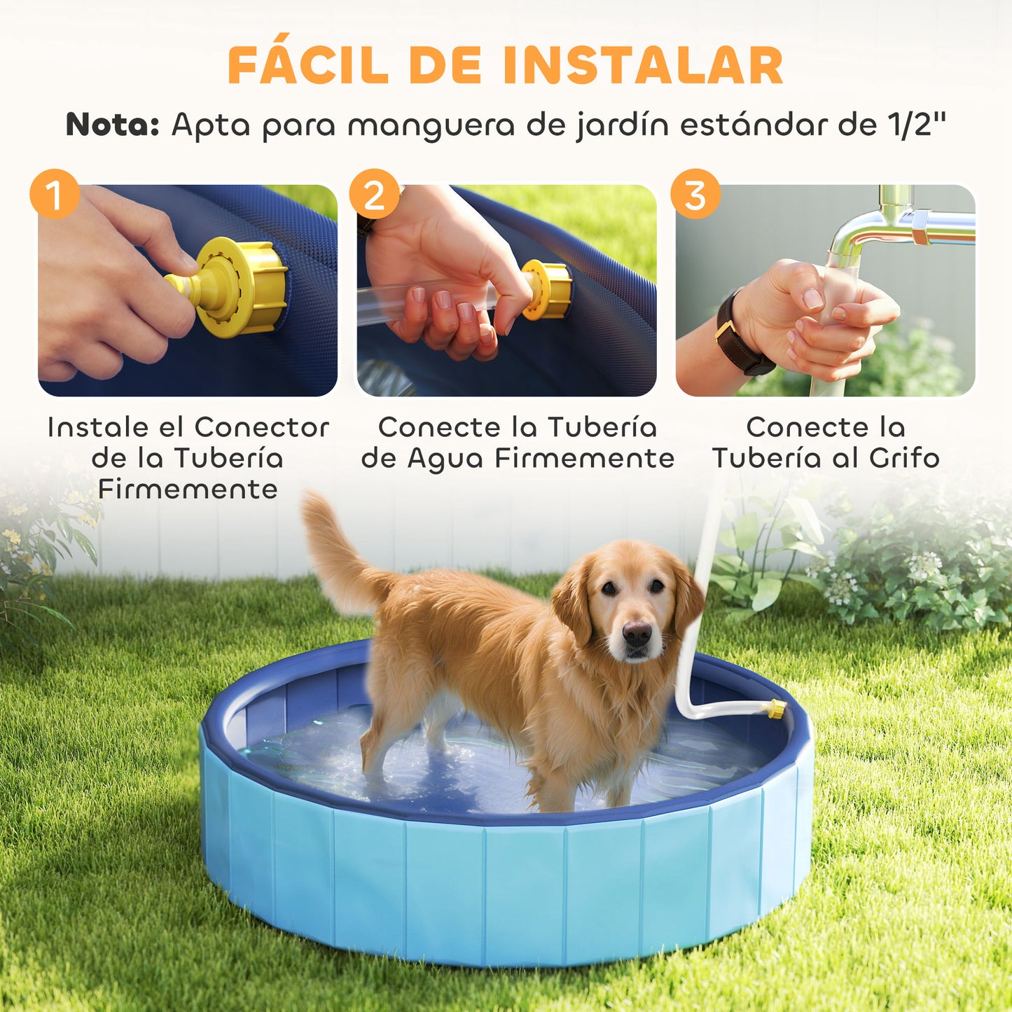Pawhut Piscina Para Perros Plegable Con Aspersor Antideslizante Resistente Azul_5