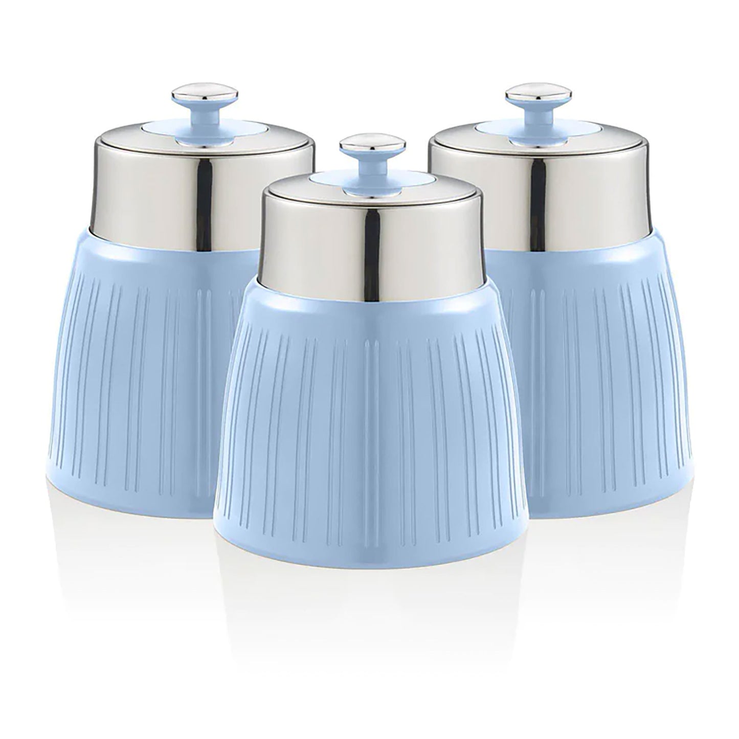 Set 3 Botes Cocina Almacenaje 1,2 L, Plástico Y Acero Inox, Especias, Té ,café, Retro, Vintage Swan Swka1024bln, Azul