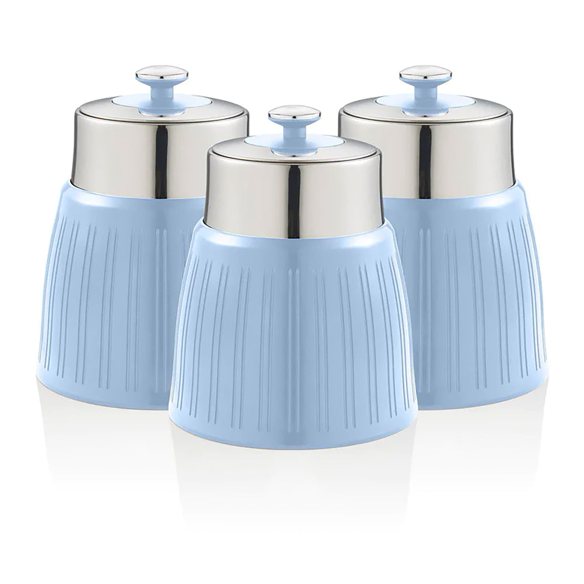 Set 3 Botes Cocina Almacenaje 1,2 L, Plástico Y Acero Inox, Especias, Té ,café, Retro, Vintage Swan Swka1024bln, Azul