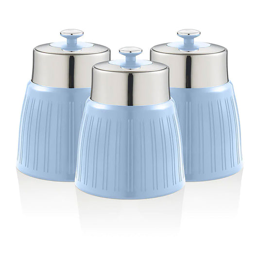 Set 3 Botes Cocina Almacenaje 1,2 L, Plástico Y Acero Inox, Especias, Té ,café, Retro, Vintage Swan Swka1024bln, Azul
