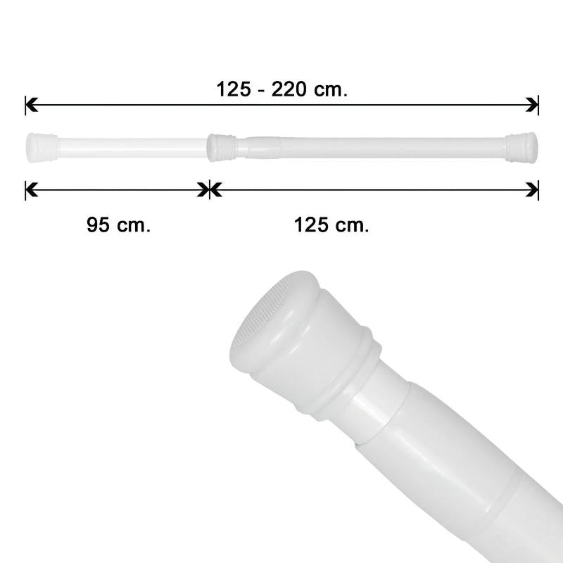 Barra Para Cortina Ducha Extensible Aluminio Blanco125 A 220 Cm._0
