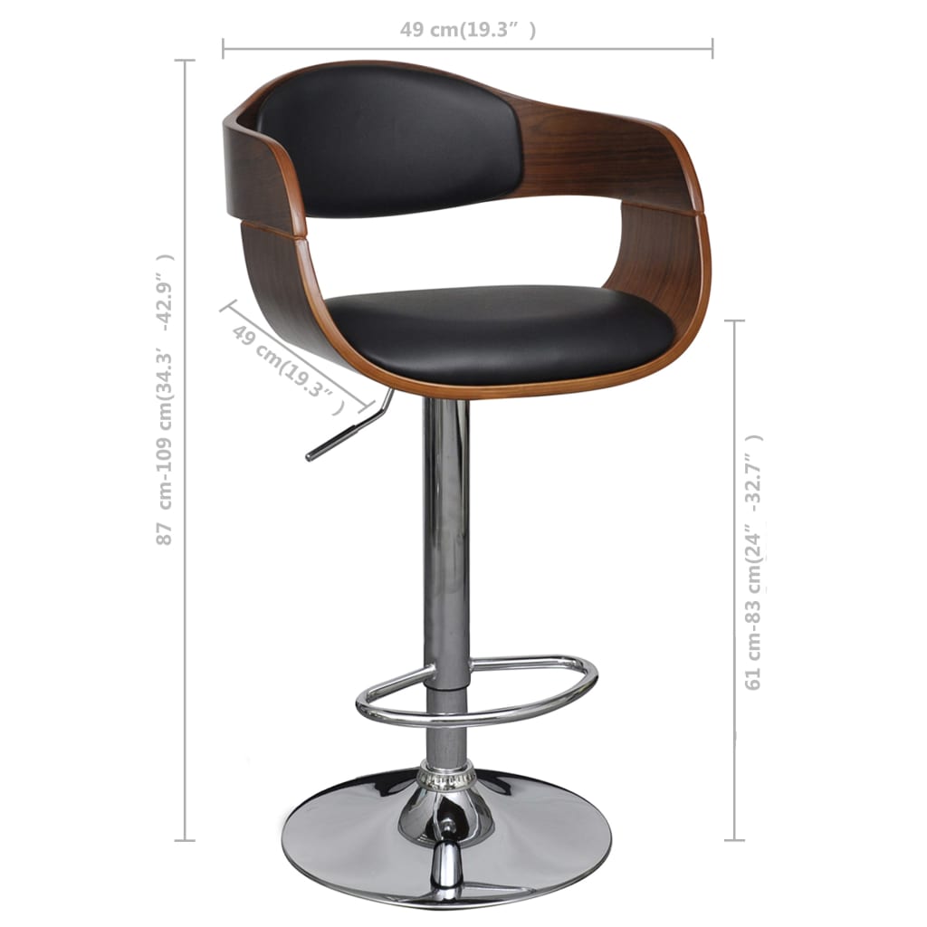 Taburetes De Cocina 2 Uds Cuero Sintético Madera Curvada Negro_5
