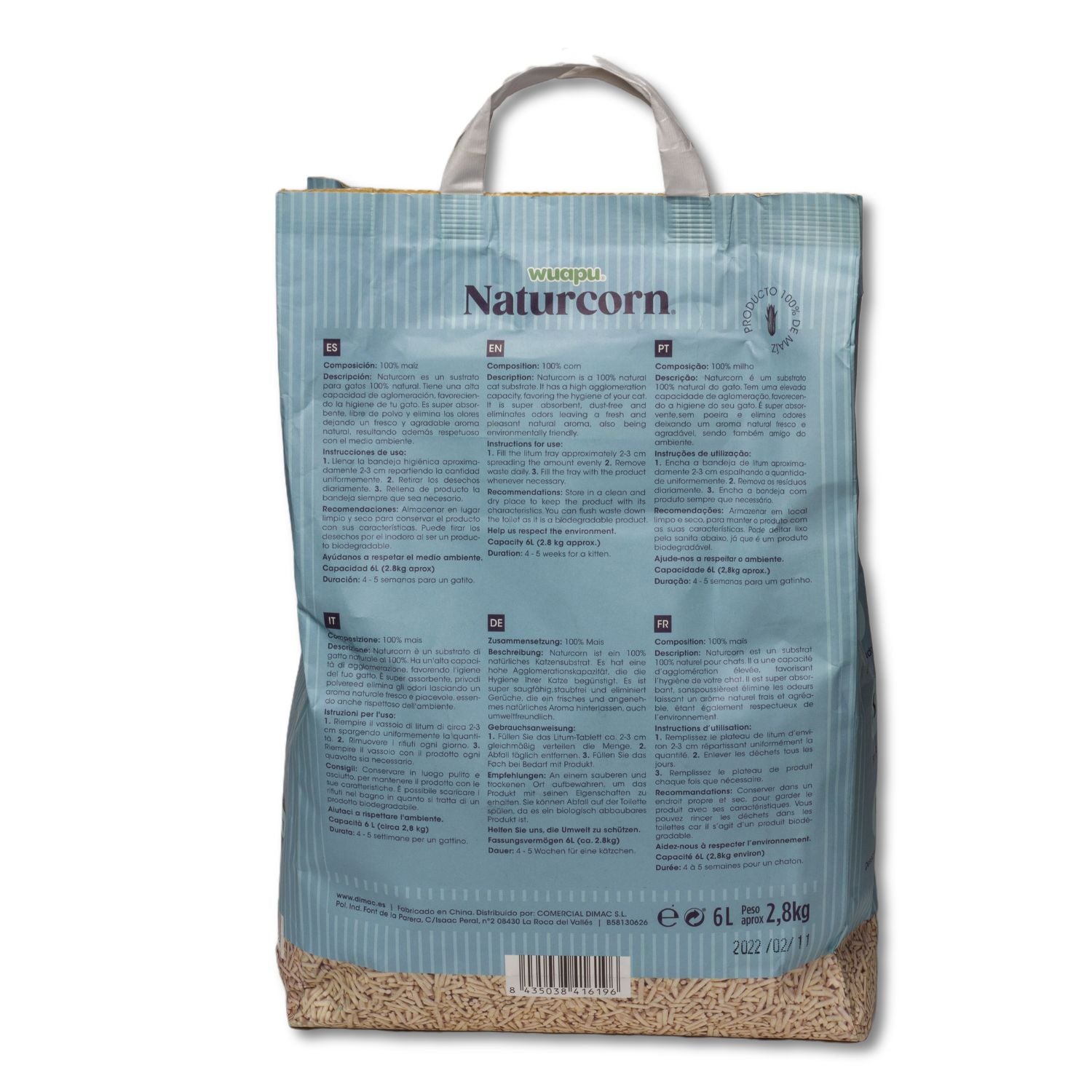 Sustrato Absorbente Wuapu Naturcorn Kitty En Mini Pelet Biodegradable Para Gato