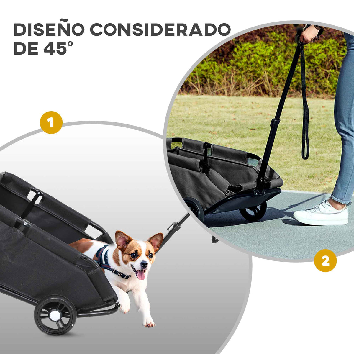 Pawhut Carrito Para Perros Plegable Con Mango Ajustable Diseño Abierto Negro_5