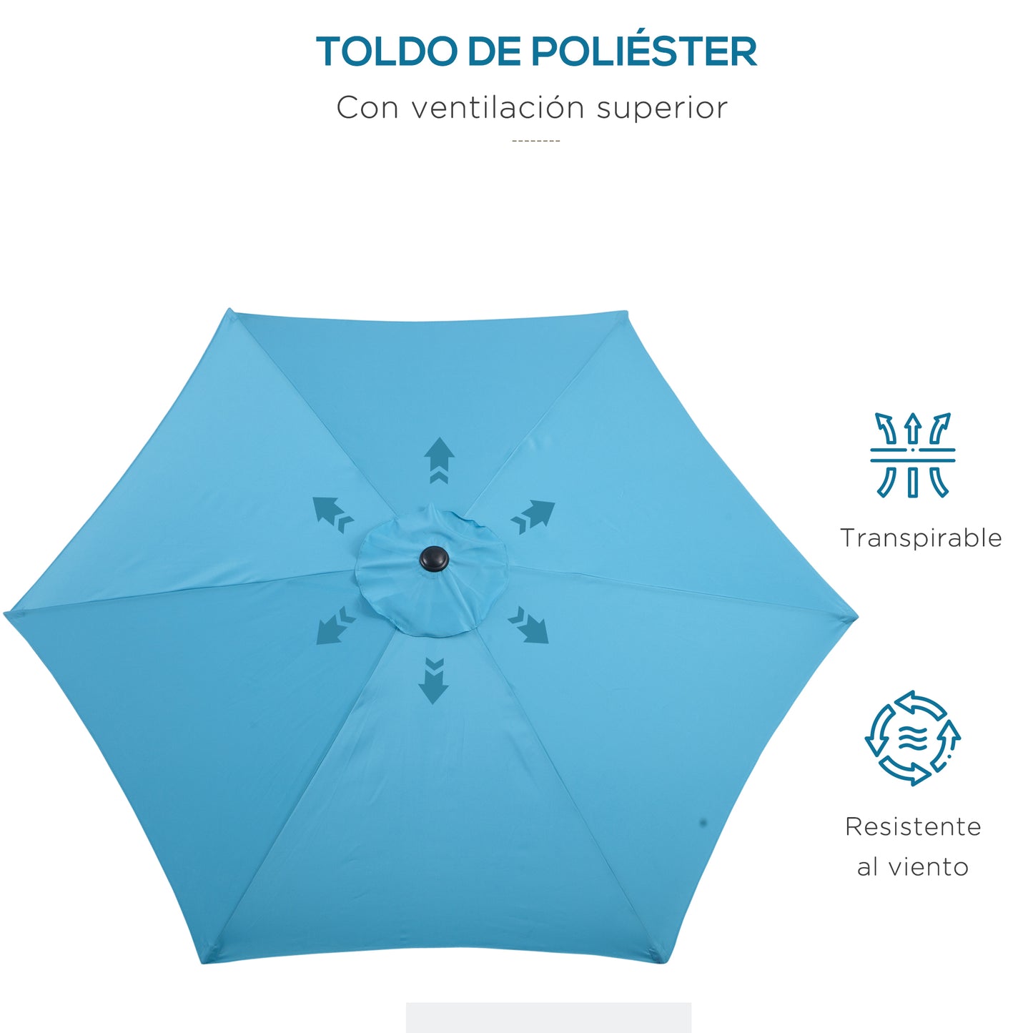 Outsunny Sombrilla Para Jardín Ø260x235 Cm Parasol Reclinable Con Manivela Azul_5