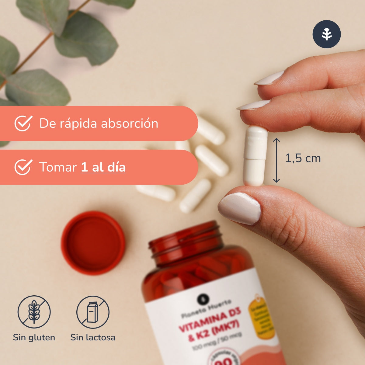 Vitamina D3 & K2 (Mk7) Planeta Huerto 90 Caps