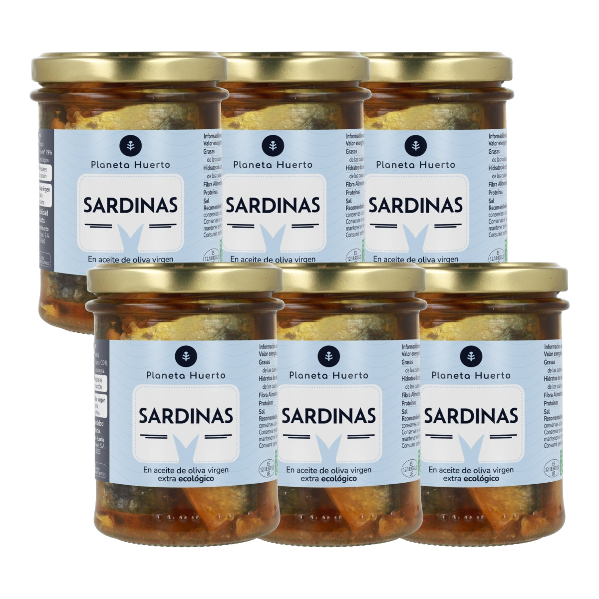 Pack 6x Sardinas en aceite de oliva ECO Planeta Huerto 190 gr