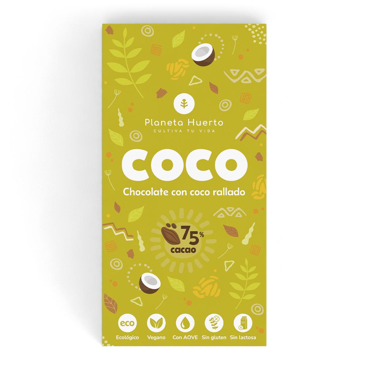 Tableta chocolate 75% con coco rallado ECO Planeta Huerto 70 gr