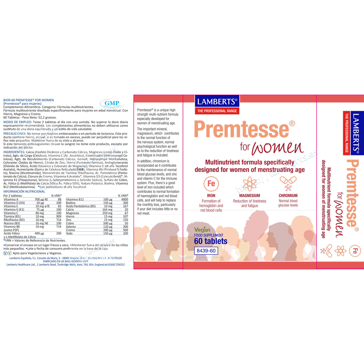 Premtesse multivitamínico mujeres en edad menstrual Lamberts 60 tabletas